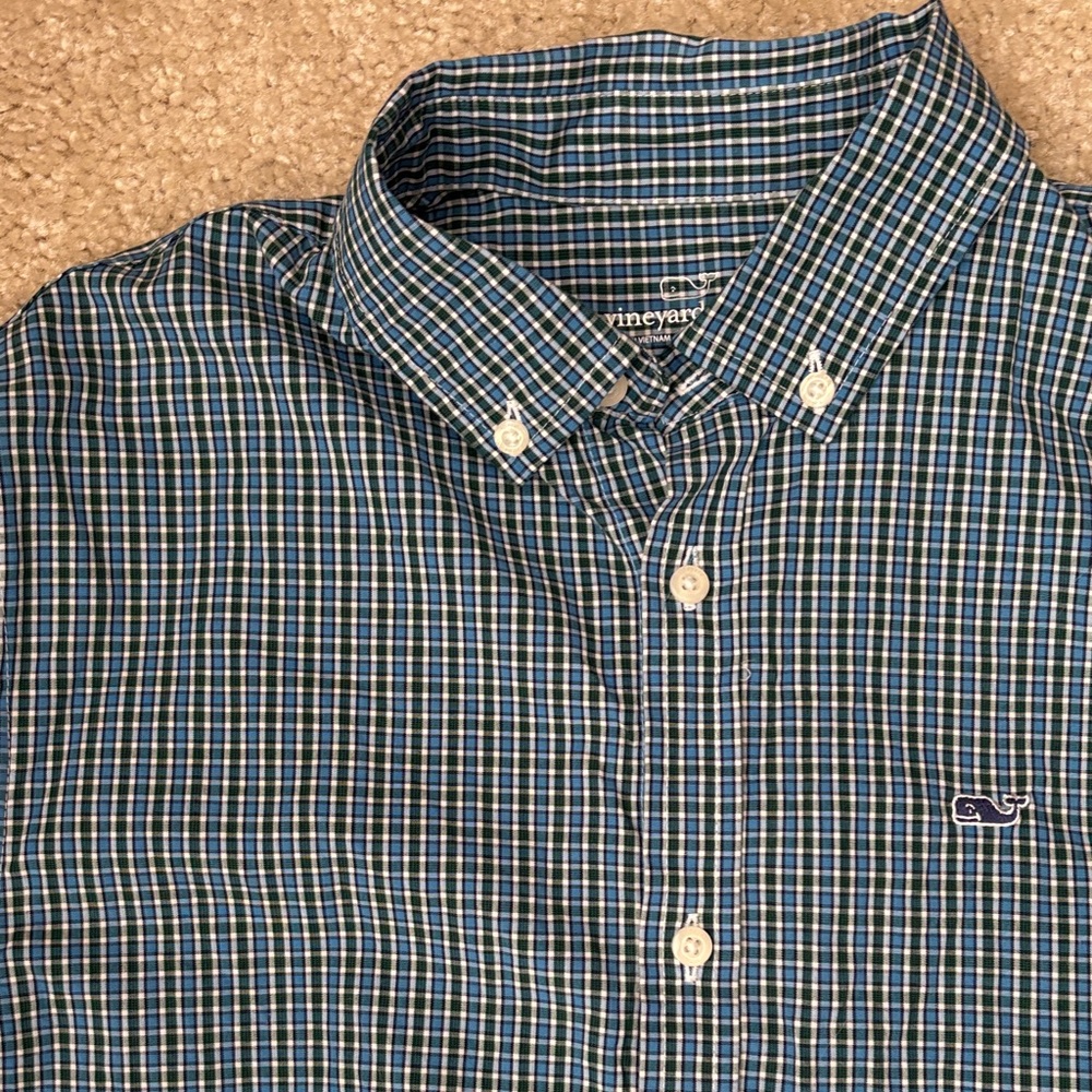 Vineyard Vines Navy and green Plaid shirt